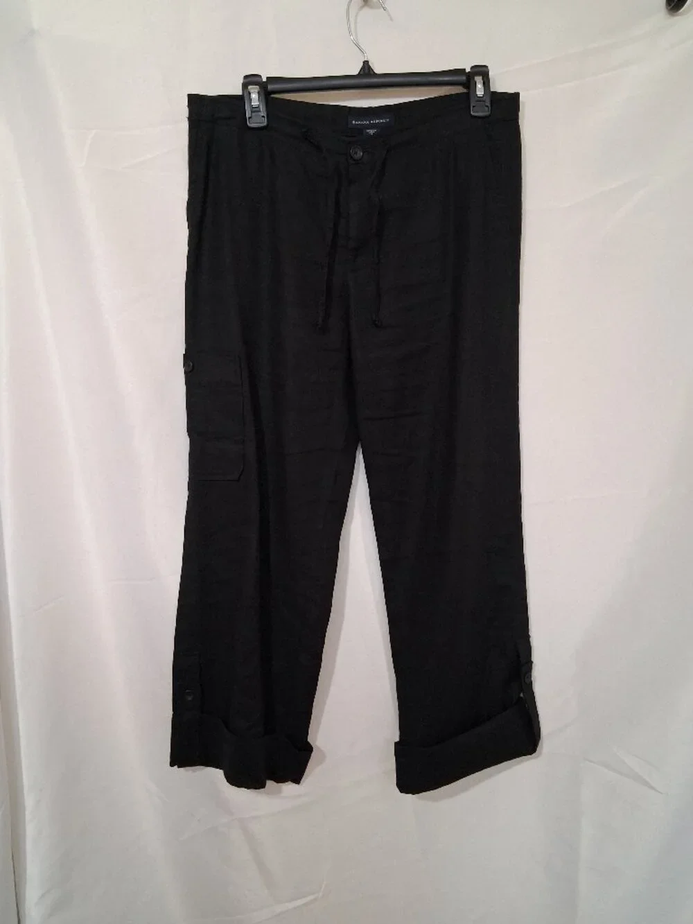 Banana Republic Linen Trousers Womens Sz 2 Vintage Y2k Wide Leg Roll Tab Pants